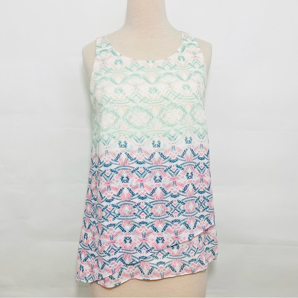 CAbi Mosaic Print Ombré Tiered Fully Lined Tank #250 Blouse Top Shirt Sz medium